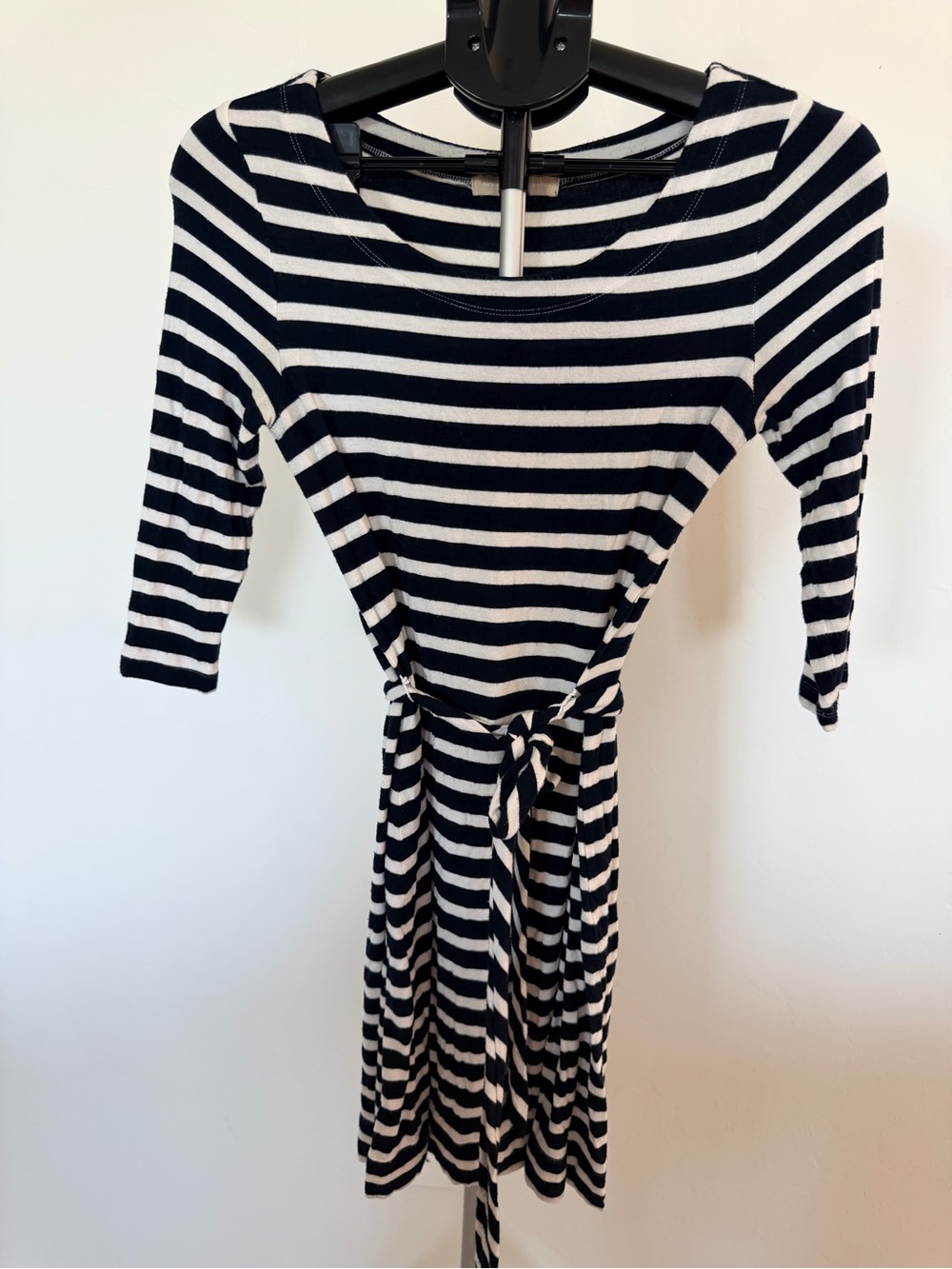 Banana Republic Black and White Striped Long Sleeve Belted Dress